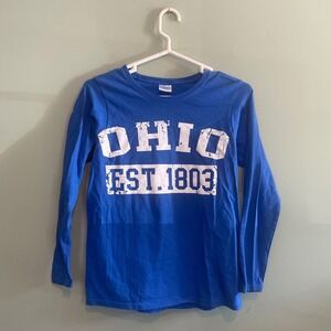 State of Ohio Est‎ 1803 Casual Collegiate Long Sleeve T-Shirt Womens Blue Small